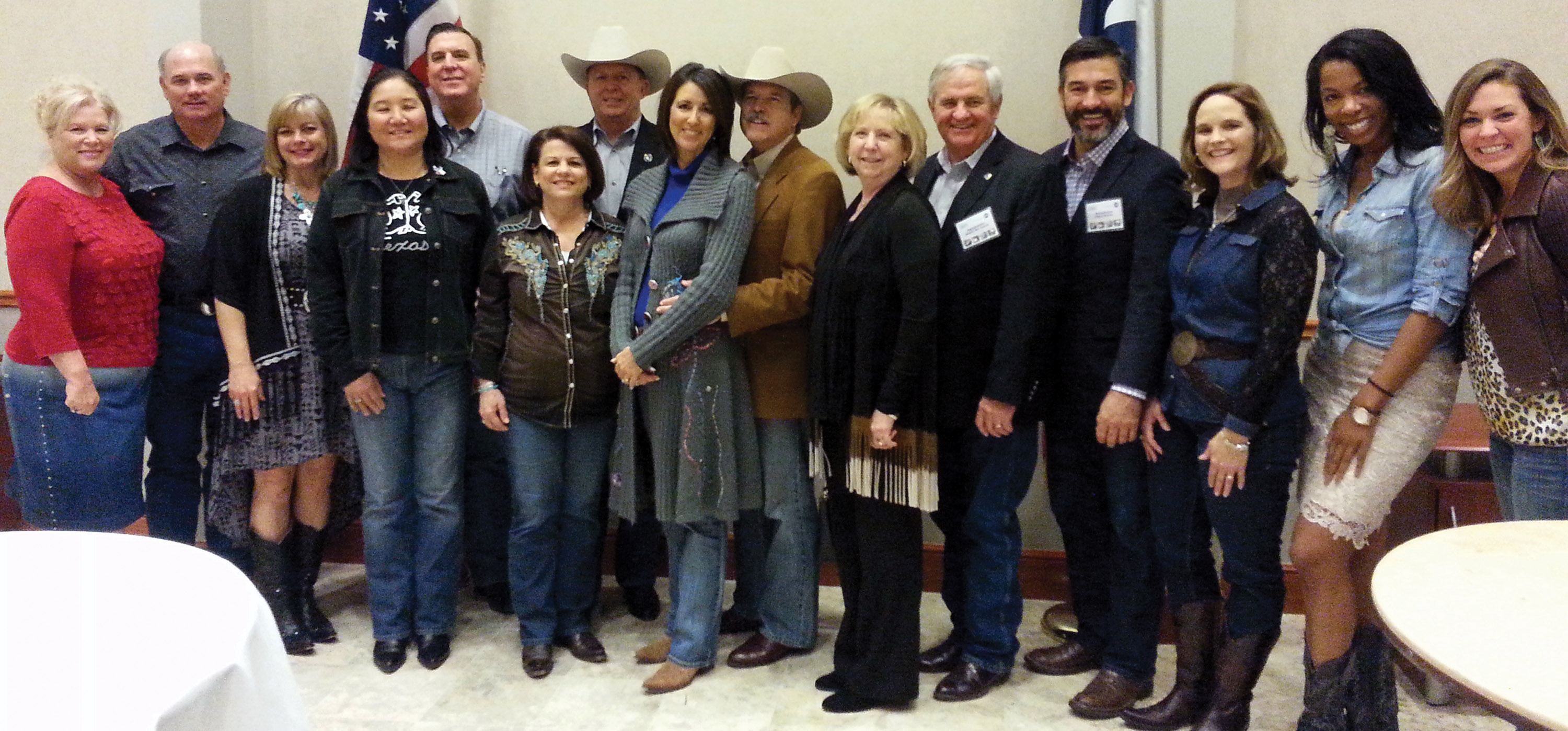 As the legislative tour of Bay Area Houston drew to a close, the crowd headed to the Houston Rodeo for an evening of fun, some stopped here for a photo on arrival at NRG Stadium. They are, from left, Fay Picard, Dr. Greg Bonnen’s district director; BAHEP President Bob Mitchell and Membership Director Harriet Lukee, Eliza and Rep. Dennis Paul; Cheryl and Rep. Wayne Faircloth; Kerri and Sen. Larry Taylor; Marie and Rep. Jimmie Don Aycock; Rep. Ramone Romero; Kim Bonnen; Kathryn McLaurin of John Space Center and Kristyn Weaver, Sen. Taylor’s district director.