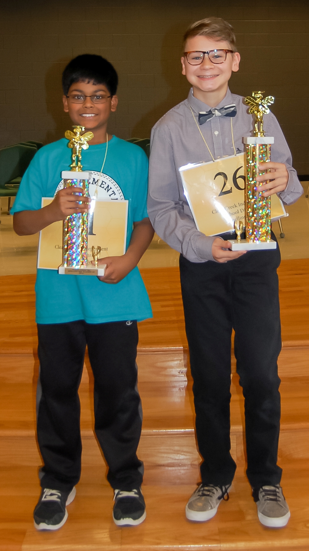 These guys can spell with the best. They are, 2016 Spelling Bee 1st Place winner Asher  Warmanen, right, a seventh grader at Seabrook Intermediate; and 2016 Runner-Up, Haneef  Mohammed, a fifth grader at Weber Elementary.